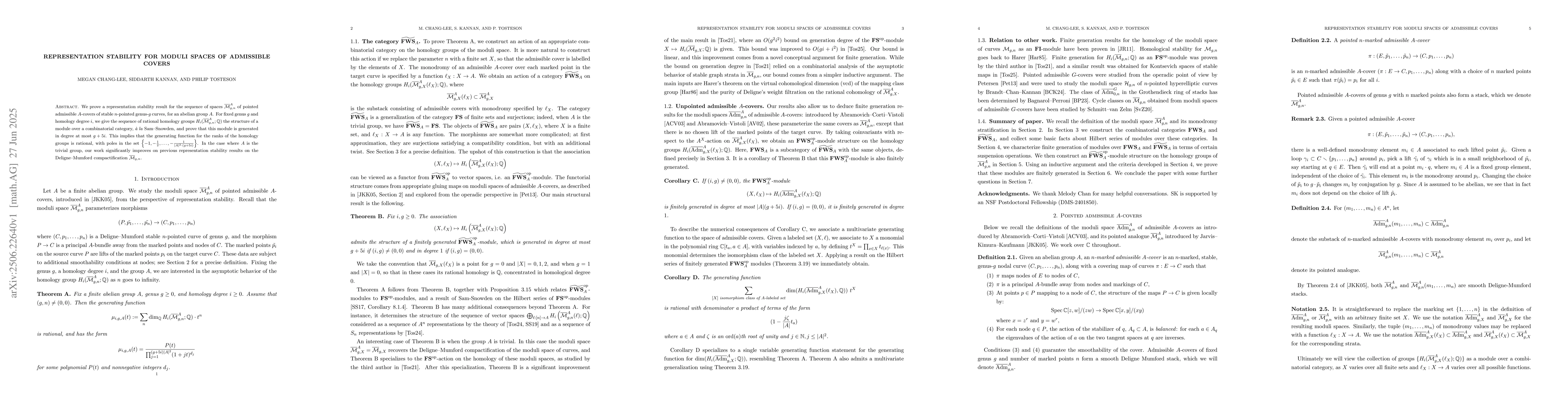 Thumbnail for Representation stability for moduli spaces of admissible covers
