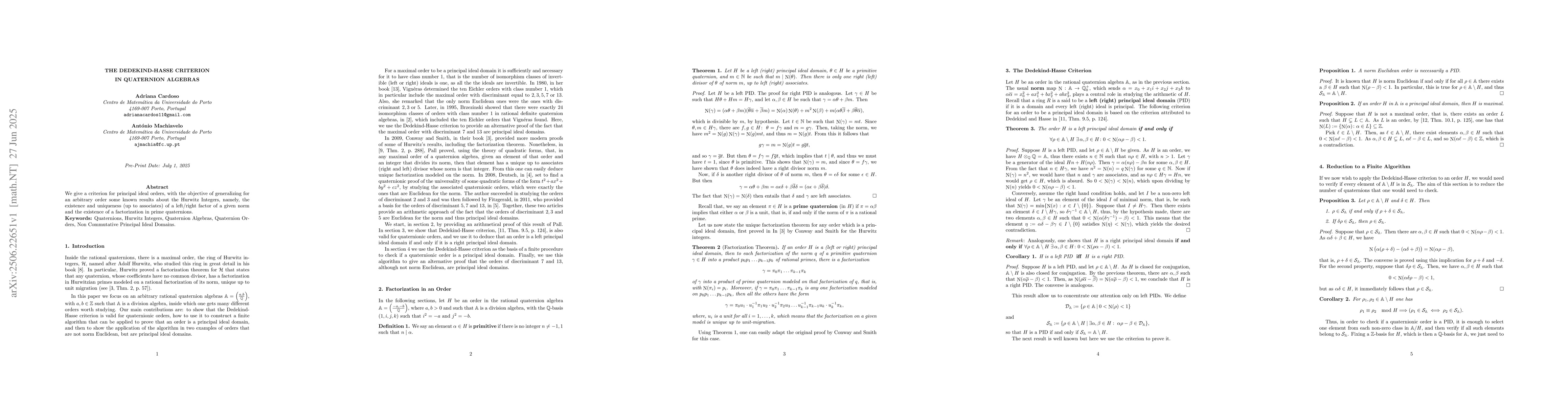 Thumbnail for The Dedekind-Hasse Criterion in Quaternion Algebras