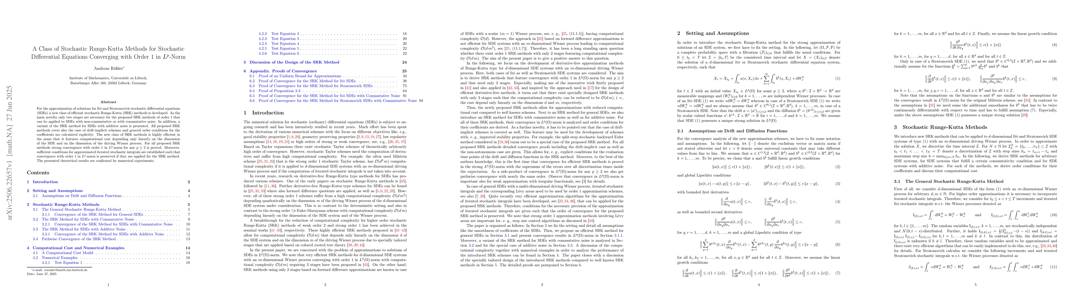 Thumbnail for A Class of Stochastic Runge-Kutta Methods for Stochastic Differential
  Equations Converging with Order 1 in $L^p$-Norm