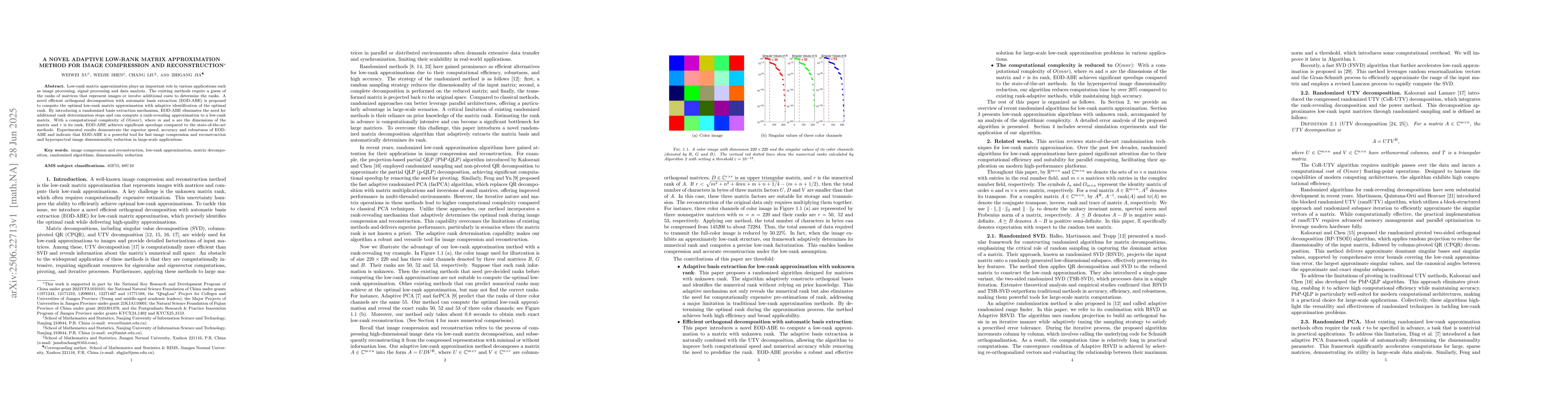 Thumbnail for A Novel Adaptive Low-Rank Matrix Approximation Method for Image
  Compression and Reconstruction