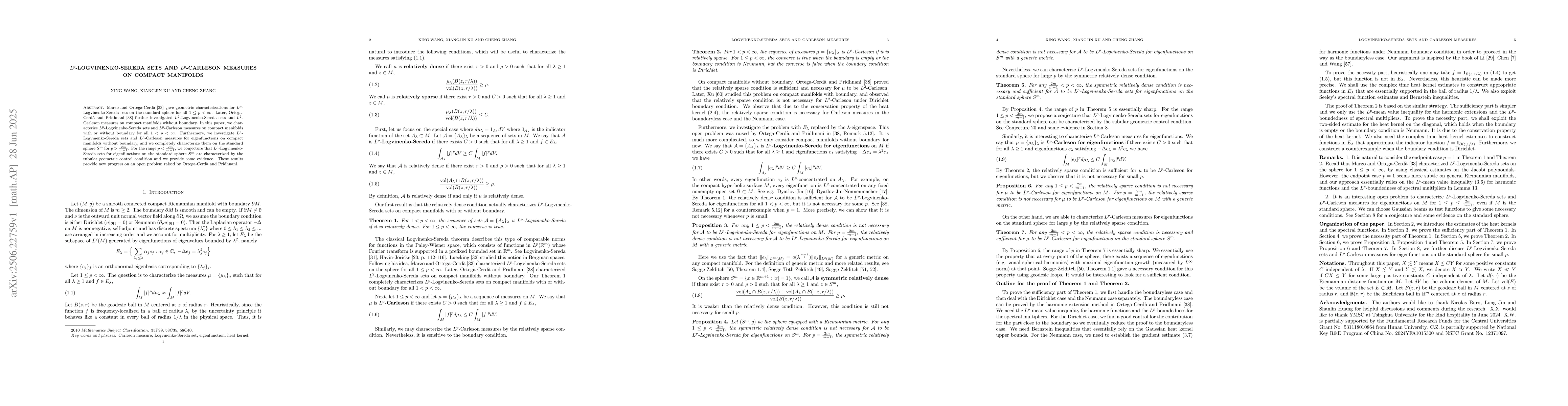 Thumbnail for $L^p$-Logvinenko-Sereda sets and $L^p$-Carleson measures on compact
  manifolds