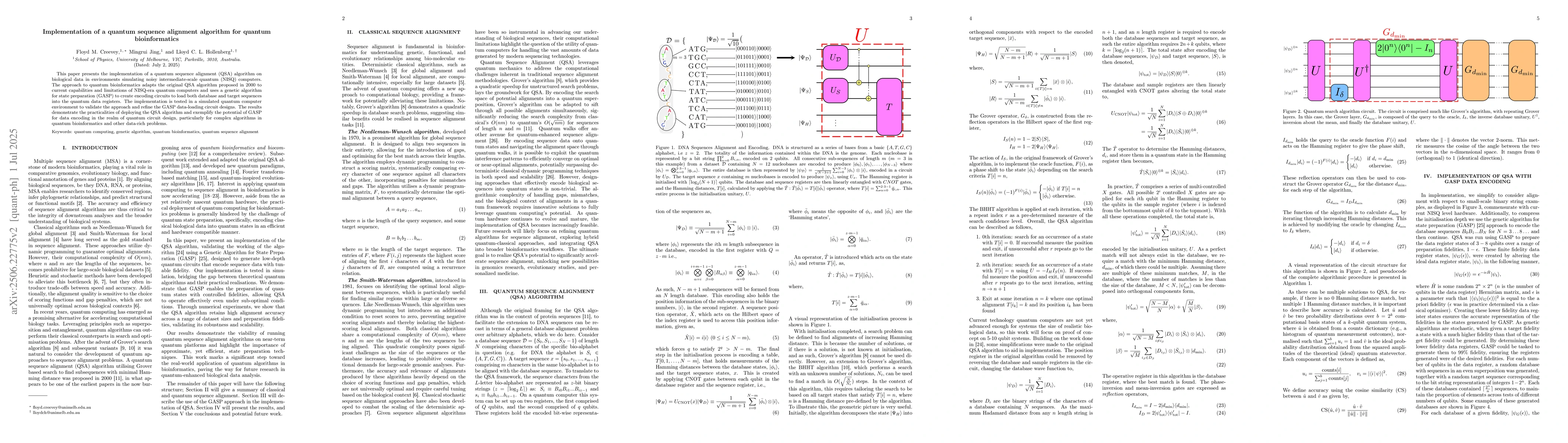 Thumbnail for Implementation of a quantum sequence alignment algorithm for quantum
  bioinformatics