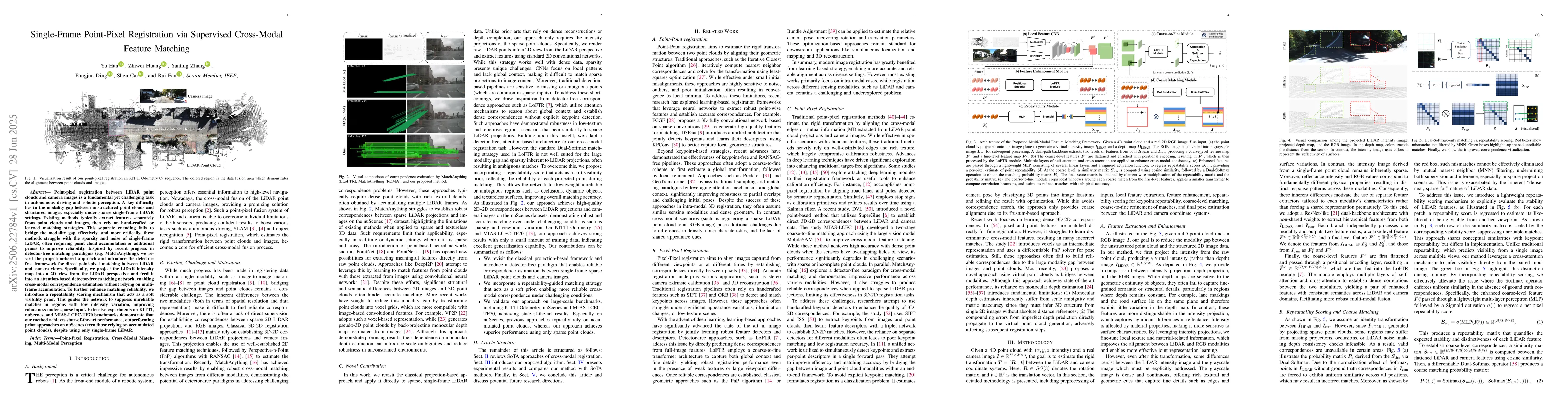 Thumbnail for Single-Frame Point-Pixel Registration via Supervised Cross-Modal Feature
  Matching