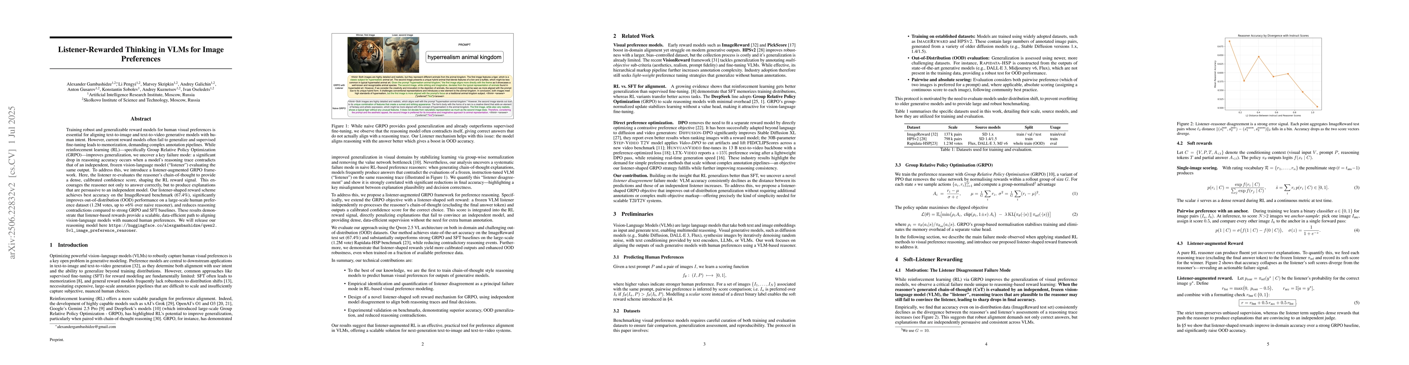 Thumbnail for Listener-Rewarded Thinking in VLMs for Image Preferences