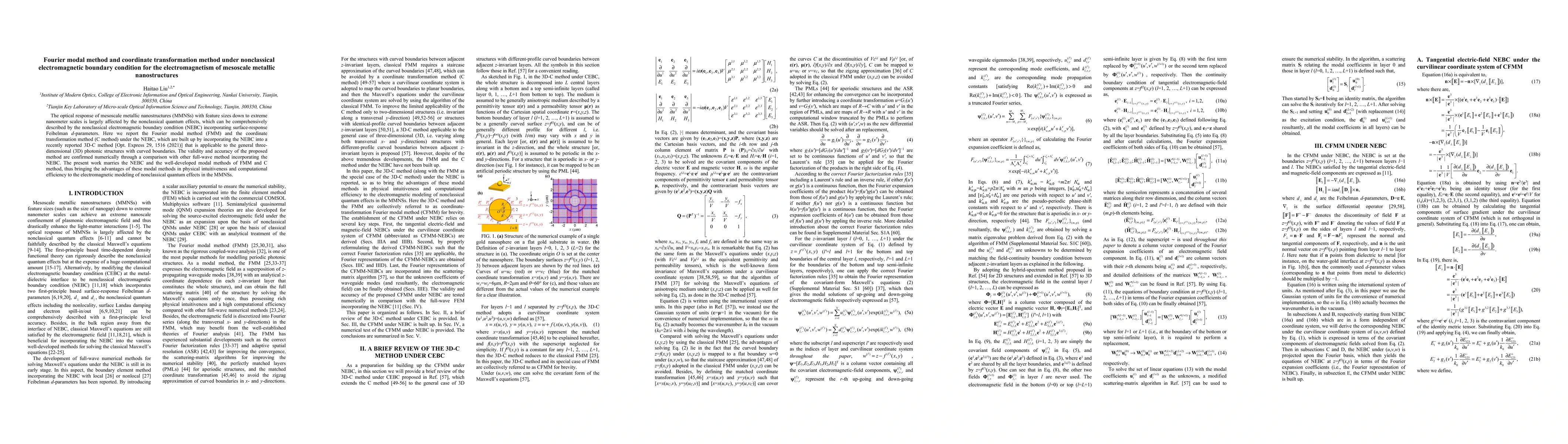 Thumbnail for Fourier modal method and coordinate transformation method under
  nonclassical electromagnetic boundary condition for the electromagnetism of
  mesoscale metallic nanostructures