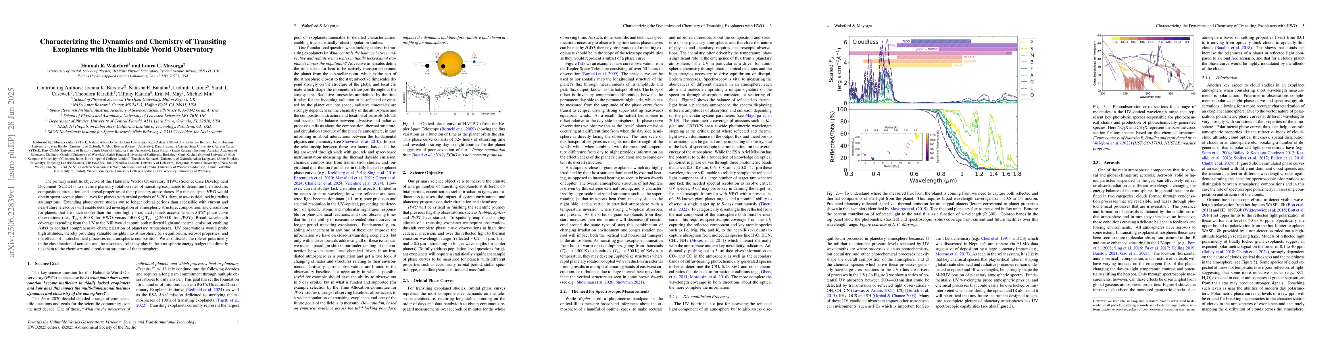 Thumbnail for Characterizing the Dynamics and Chemistry of Transiting Exoplanets with
  the Habitable World Observatory