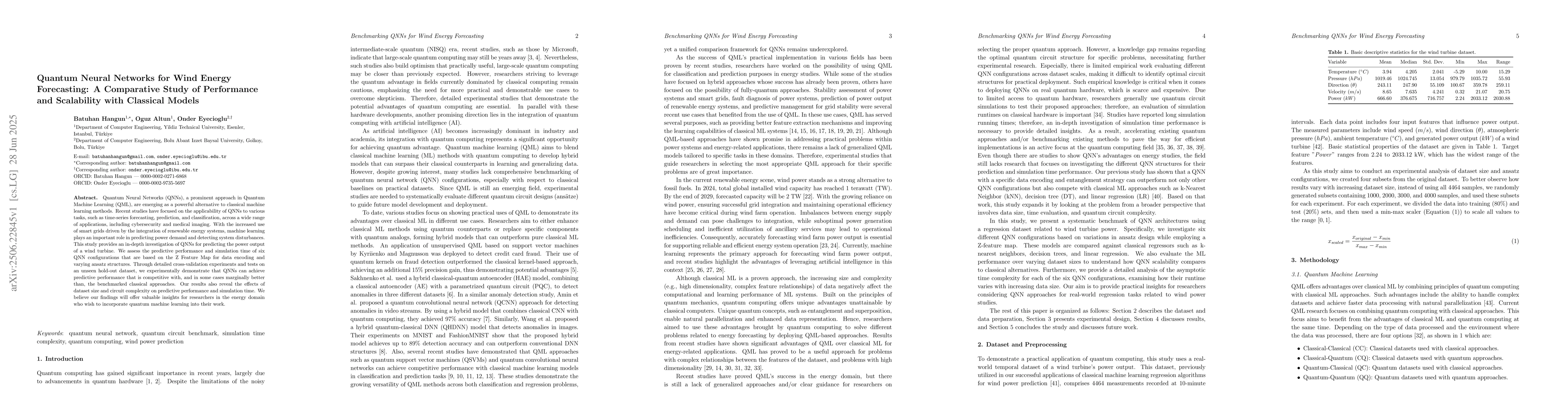 Thumbnail for Quantum Neural Networks for Wind Energy Forecasting: A Comparative Study
  of Performance and Scalability with Classical Models