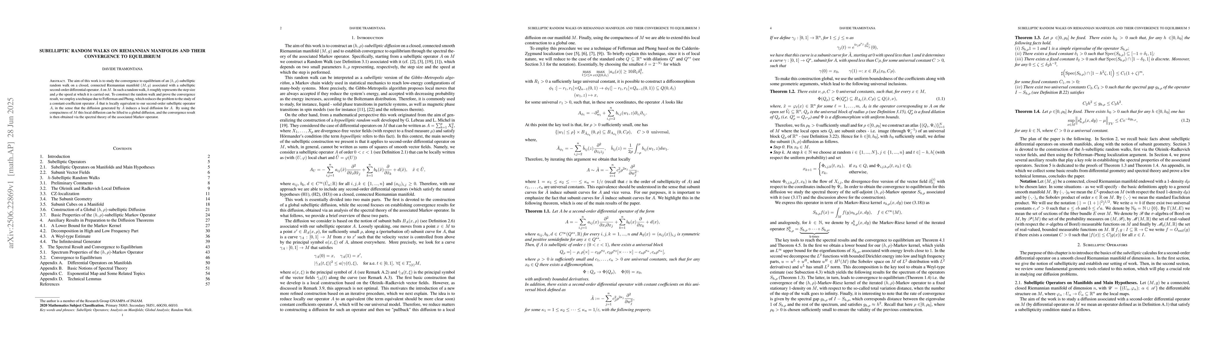 Thumbnail for Subelliptic Random Walks on Riemannian Manifolds and Their Convergence
  to Equilibrium