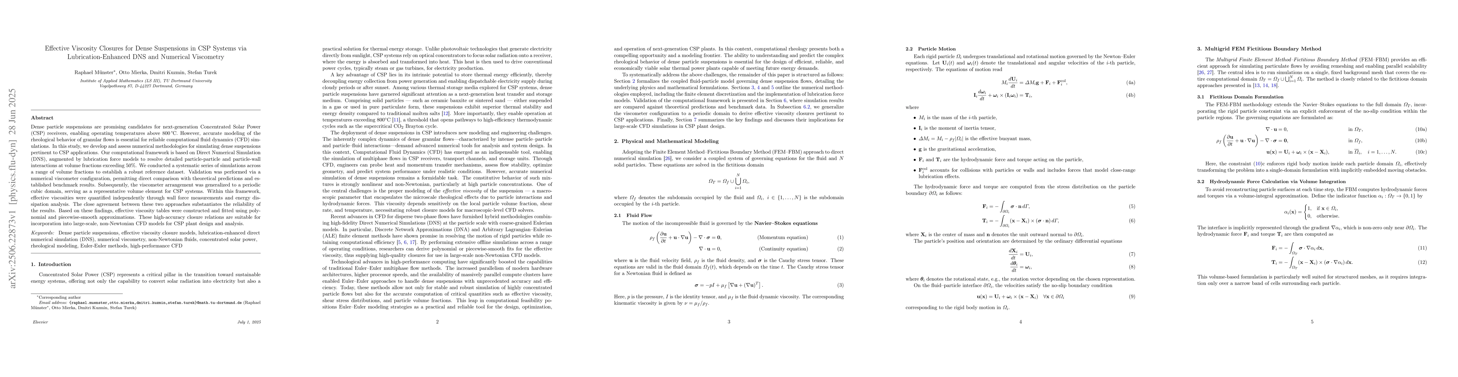 Thumbnail for Effective viscosity closures for dense suspensions in CSP systems via
  lubrication-enhanced DNS and numerical viscometry