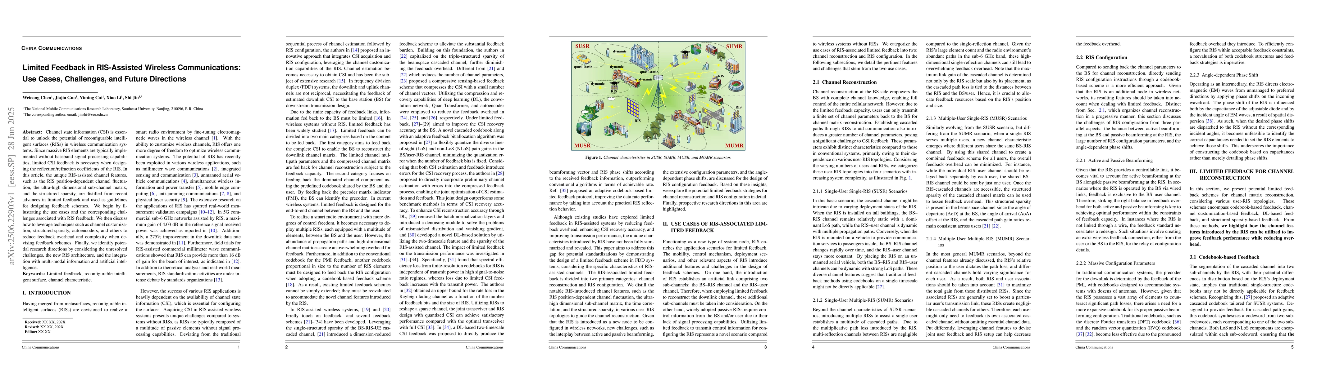 Thumbnail for Limited Feedback in RIS-Assisted Wireless Communications: Use Cases,
  Challenges, and Future Directions