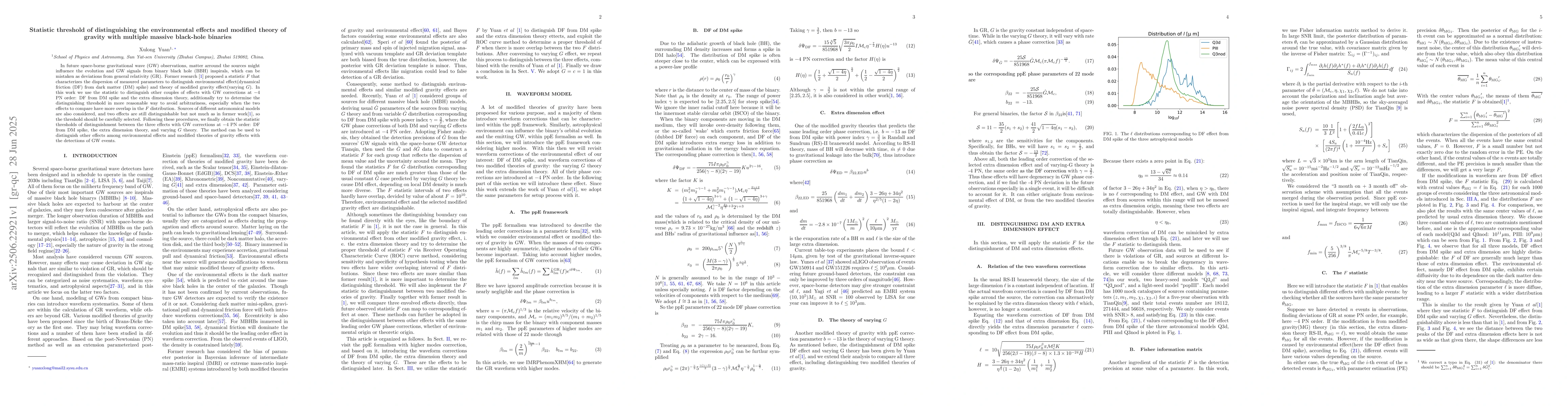 Thumbnail for Statistic threshold of distinguishing the environmental effects and
  modified theory of gravity with multiple massive black-hole binaries