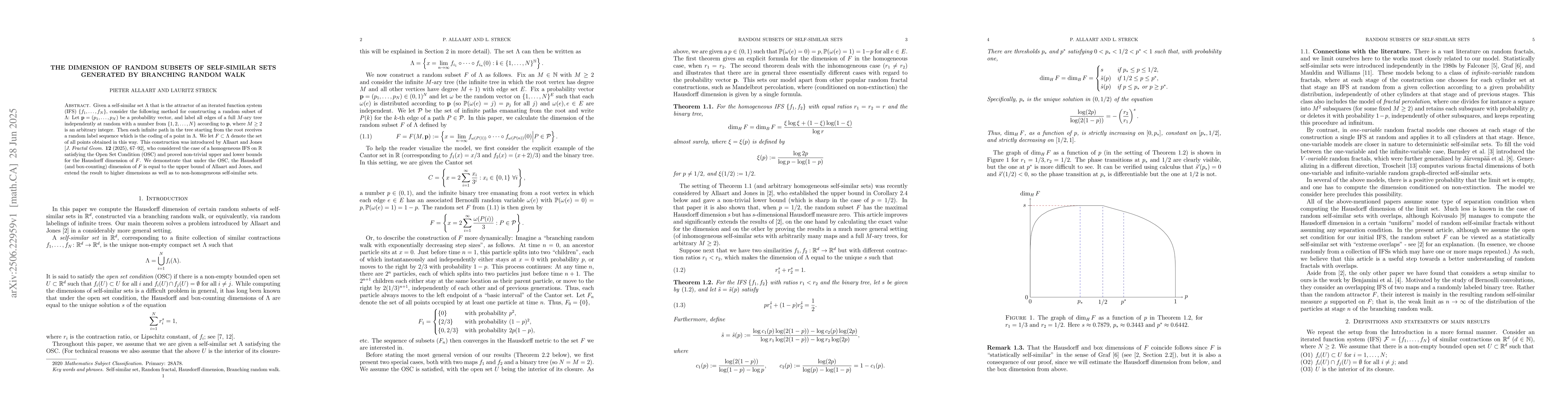 Thumbnail for The dimension of random subsets of self-similar sets generated by
  branching random walk