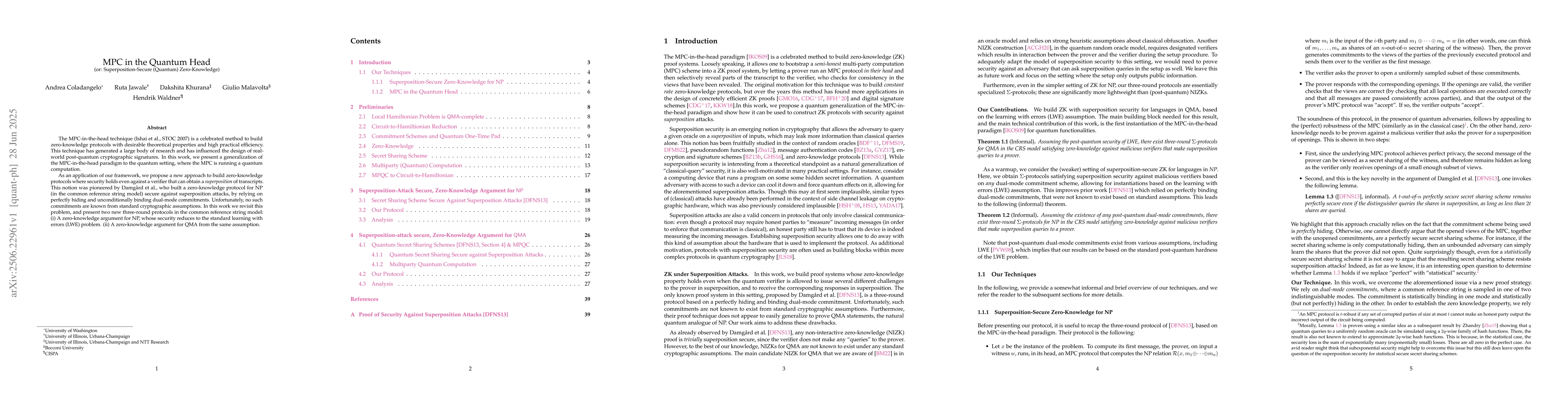 Thumbnail for MPC in the Quantum Head (or: Superposition-Secure (Quantum)
  Zero-Knowledge)