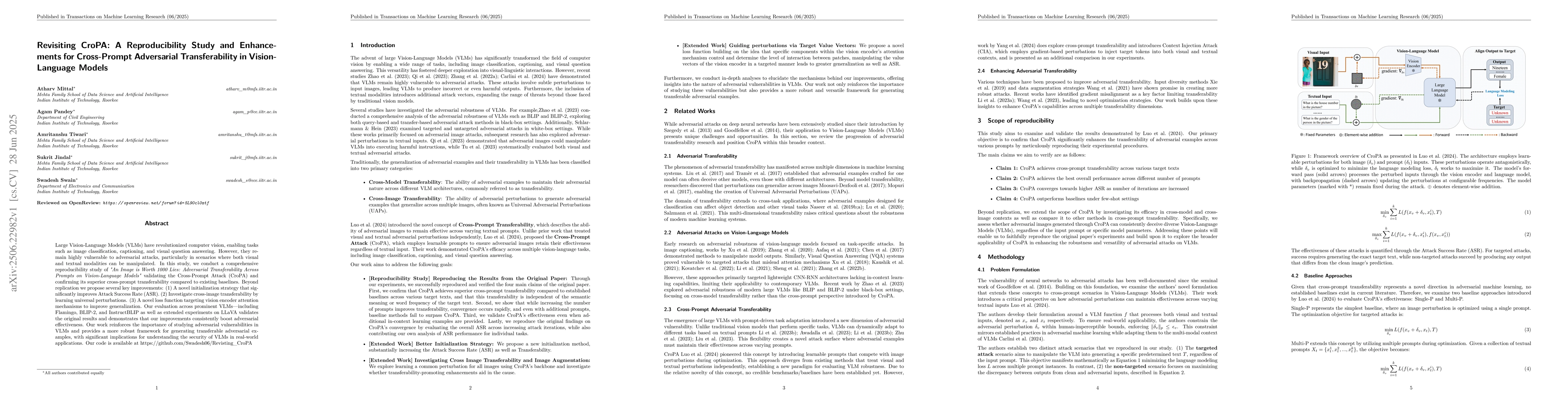 Thumbnail for Revisiting CroPA: A Reproducibility Study and Enhancements for
  Cross-Prompt Adversarial Transferability in Vision-Language Models