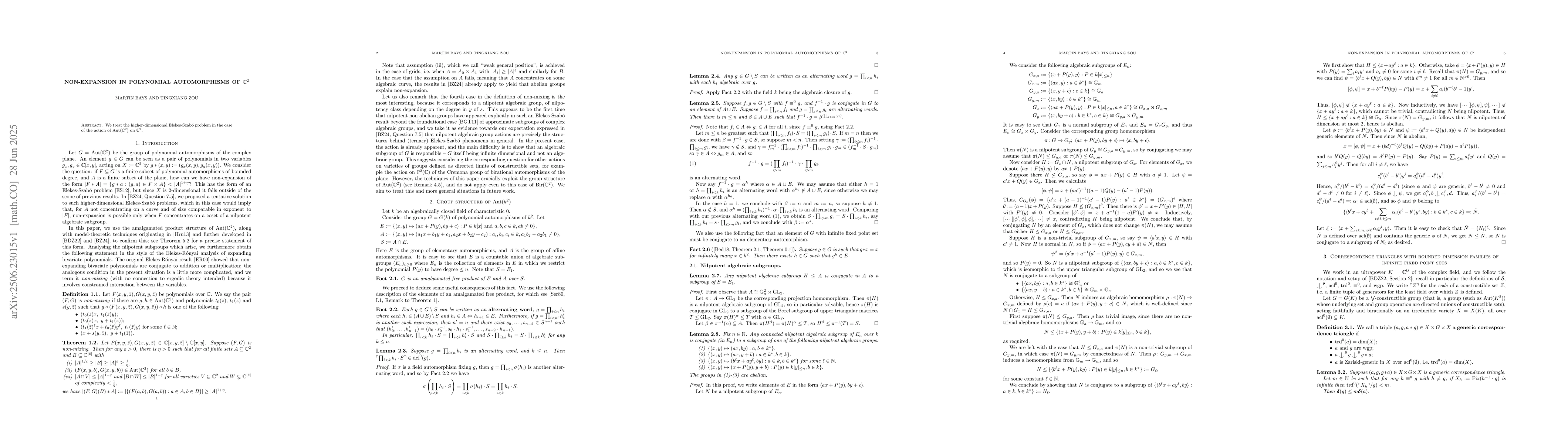 Thumbnail for Non-expansion in polynomial automorphisms of $\mathbb{C}^2$