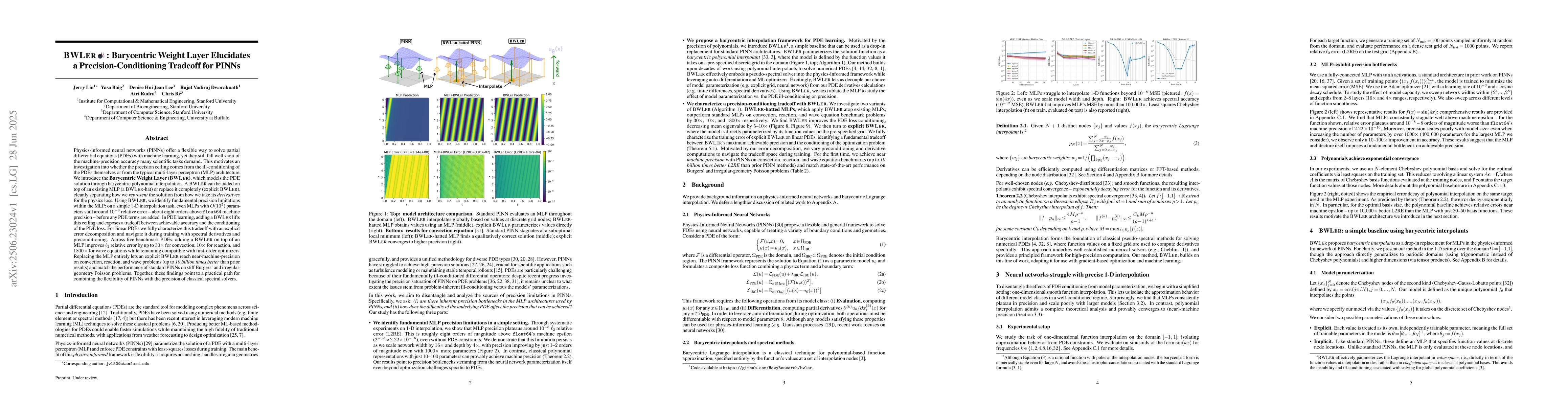 Thumbnail for BWLer: Barycentric Weight Layer Elucidates a Precision-Conditioning
  Tradeoff for PINNs