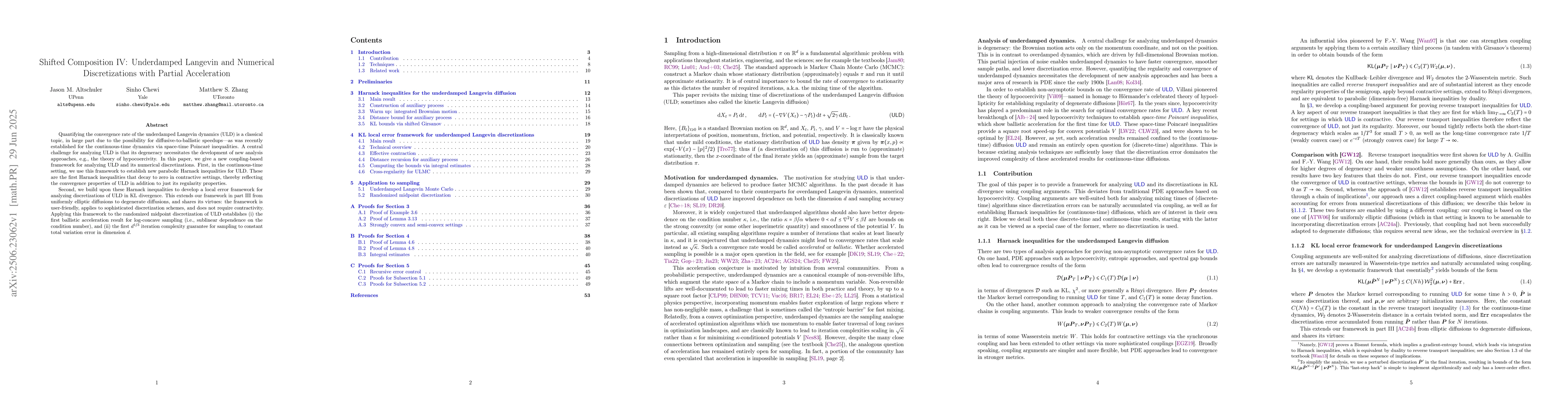 Thumbnail for Shifted Composition IV: Underdamped Langevin and Numerical
  Discretizations with Partial Acceleration