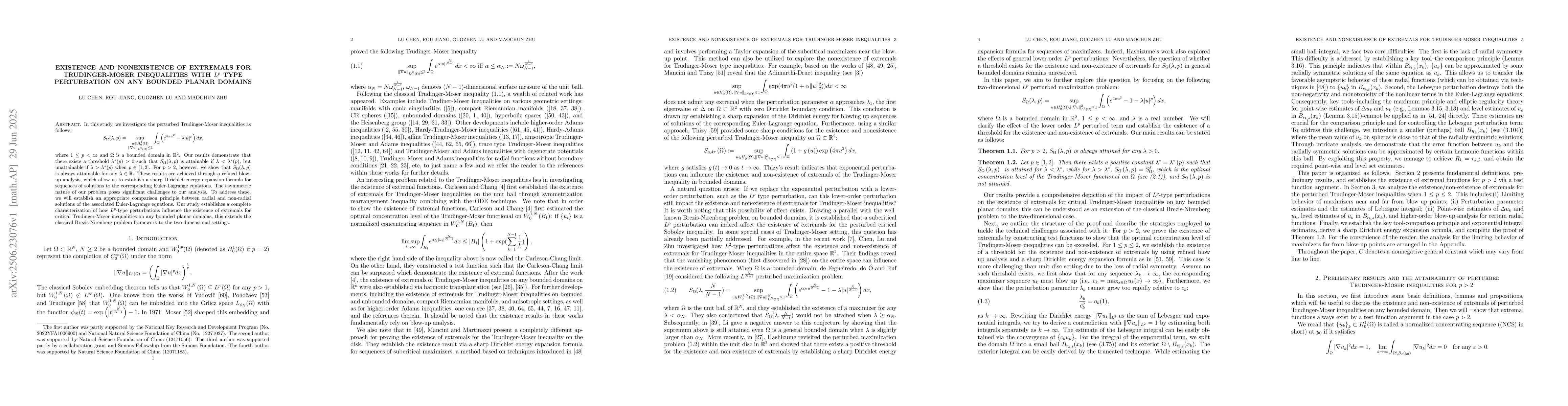 Thumbnail for Existence and Nonexistence of Extremals for Trudinger-Moser inequalities
  with $L^p$ type perturbation on any bounded planar domains