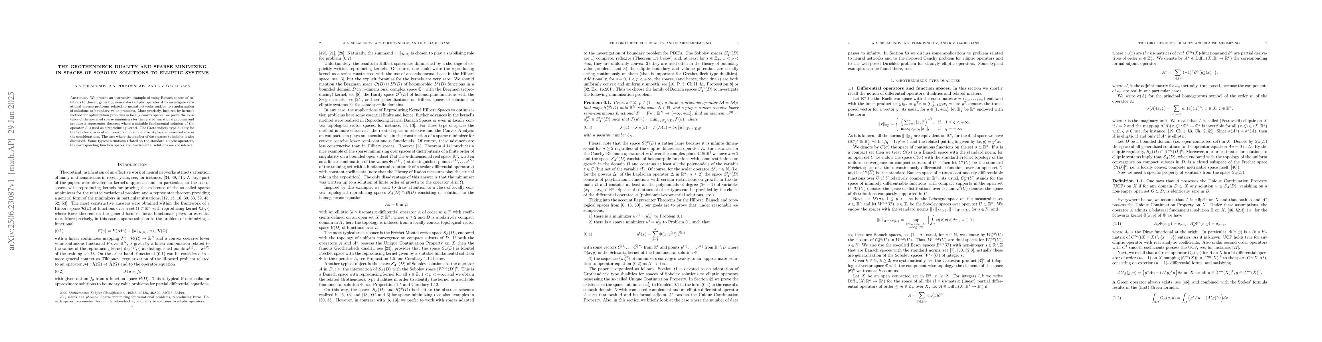 Thumbnail for The Grothendieck duality and sparse minimizing in spaces of Sobolev
  solutions to elliptic systems