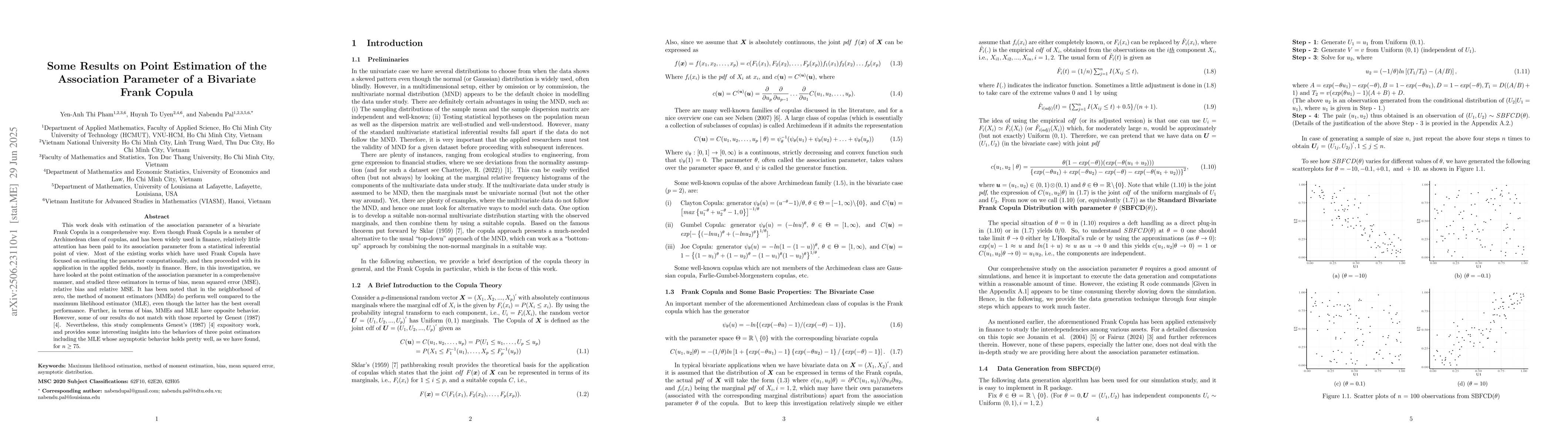 Thumbnail for Some Results on Point Estimation of the Association Parameter of a
  Bivariate Frank Copula