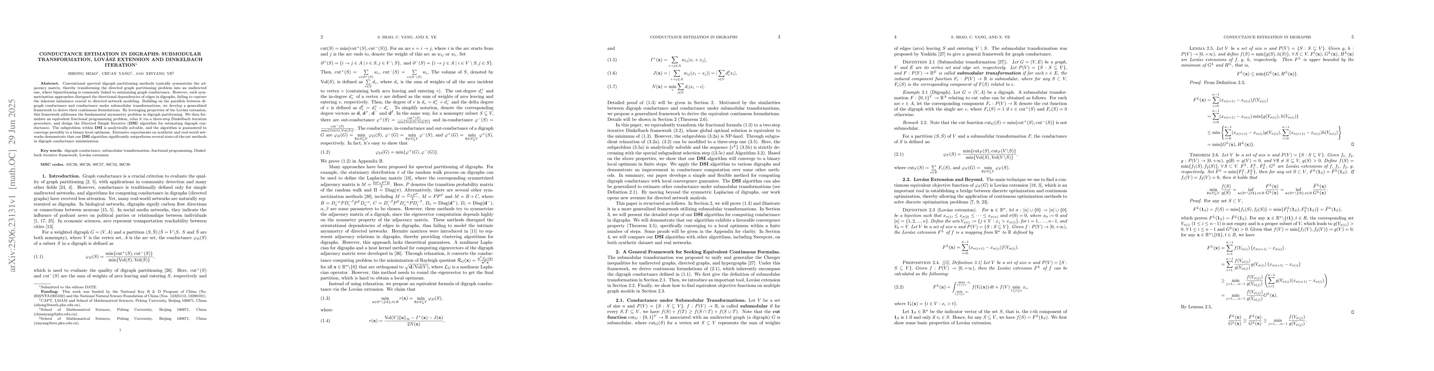 Thumbnail for Conductance Estimation in Digraphs: Submodular Transformation, Lovász
  Extension and Dinkelbach Iteration