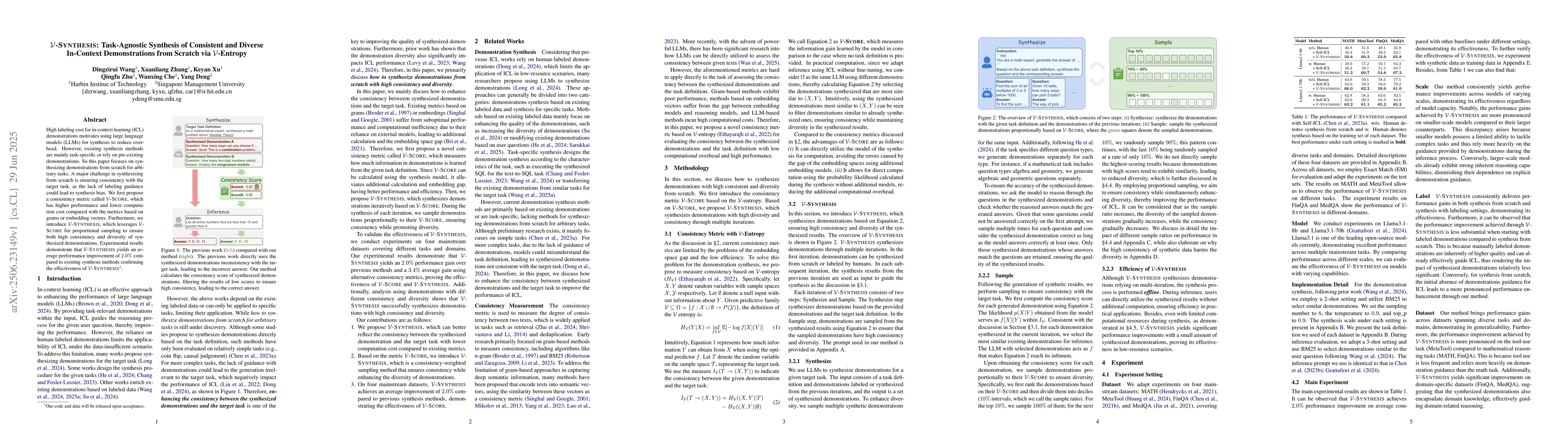 Thumbnail for V-SYNTHESIS: Task-Agnostic Synthesis of Consistent and Diverse
  In-Context Demonstrations from Scratch via V-Entropy