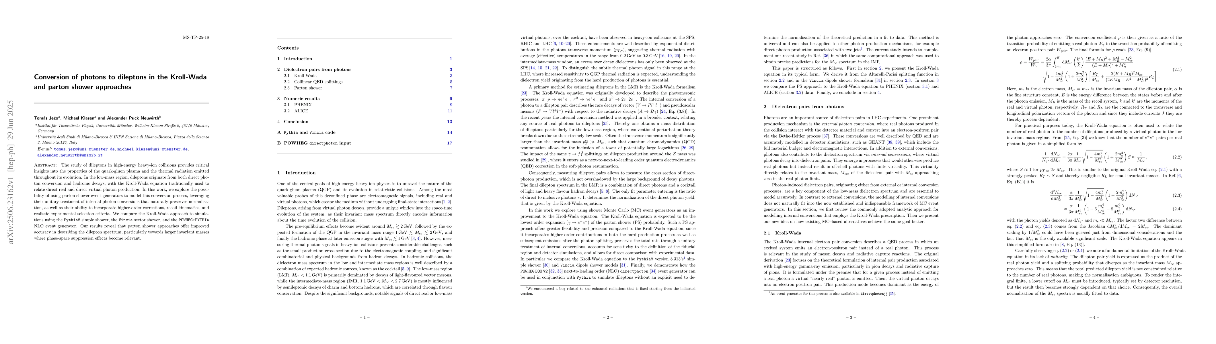 Thumbnail for Conversion of photons to dileptons in the Kroll-Wada and parton shower
  approaches