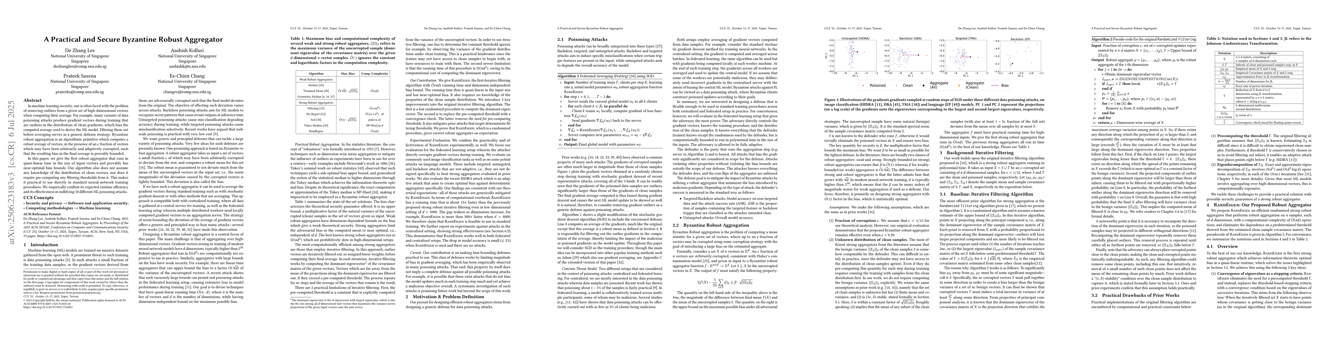 Thumbnail for A Practical and Secure Byzantine Robust Aggregator