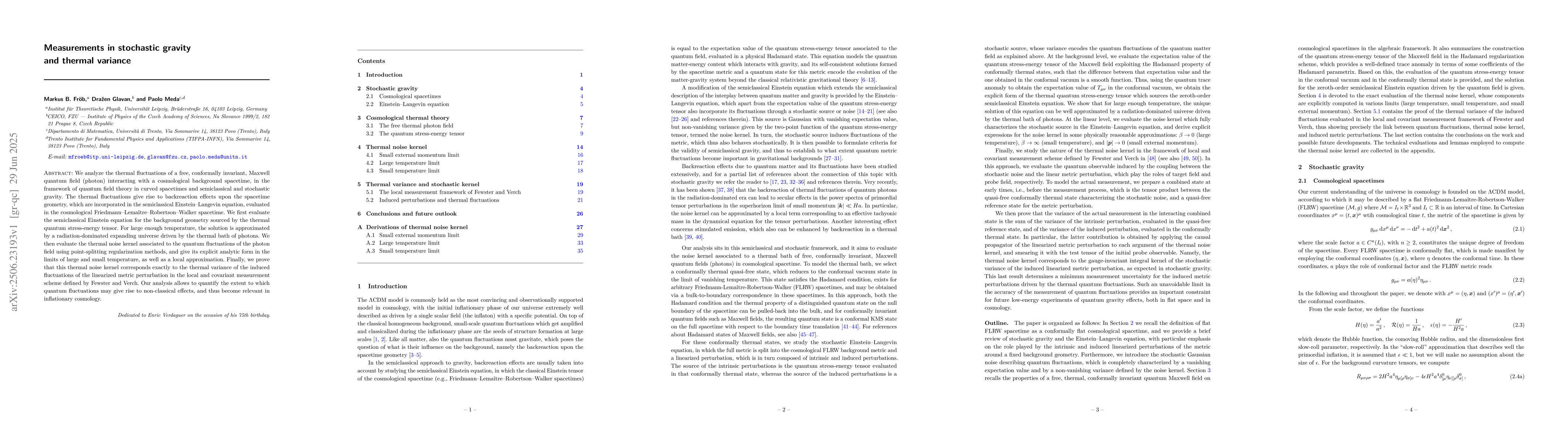 Thumbnail for Measurements in stochastic gravity and thermal variance