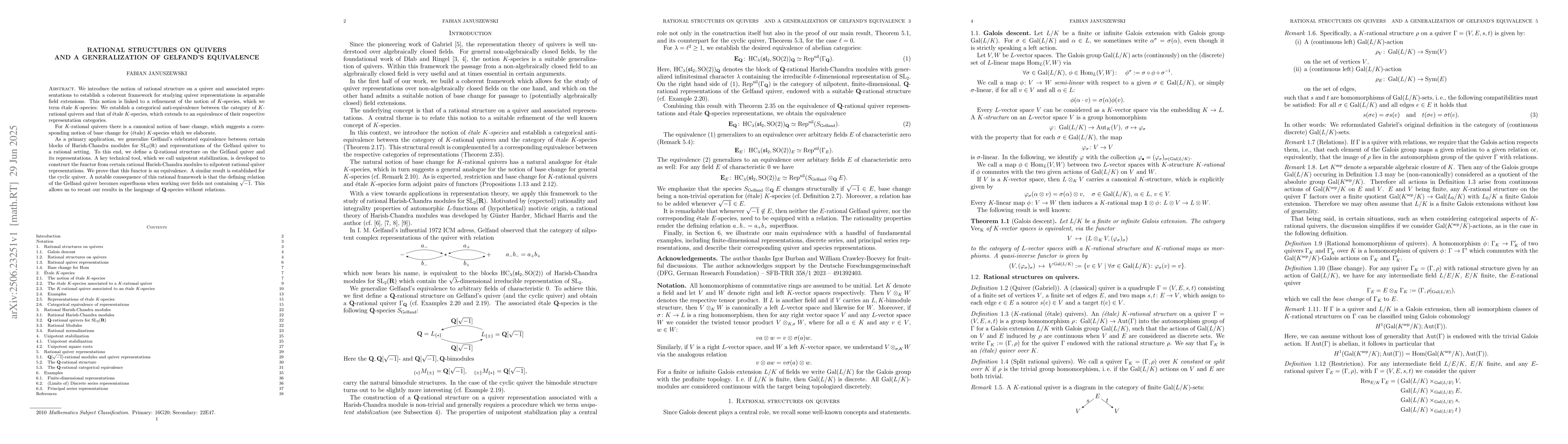 Thumbnail for Rational structures on quivers and a generalization of Gelfand's
  equivalence