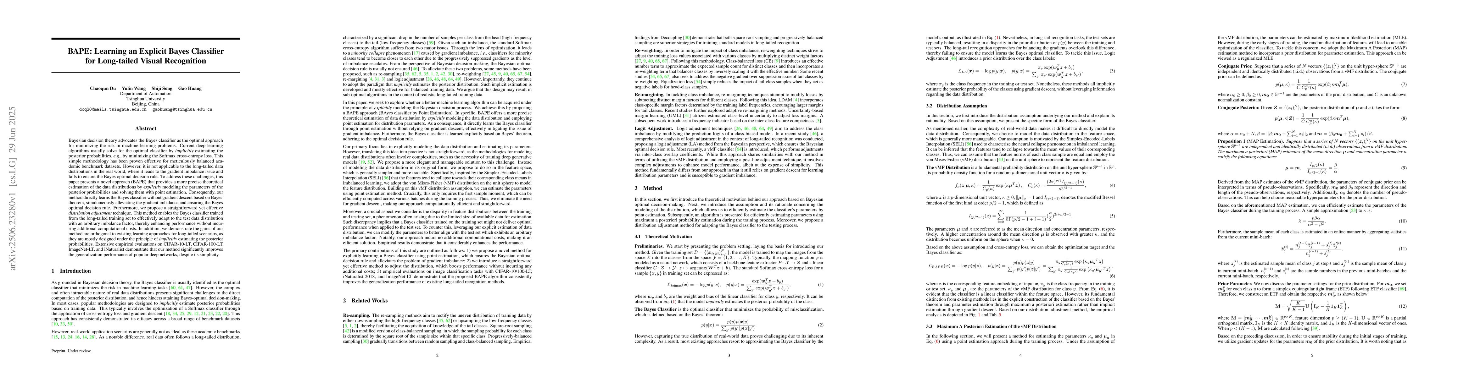 Thumbnail for BAPE: Learning an Explicit Bayes Classifier for Long-tailed Visual
  Recognition