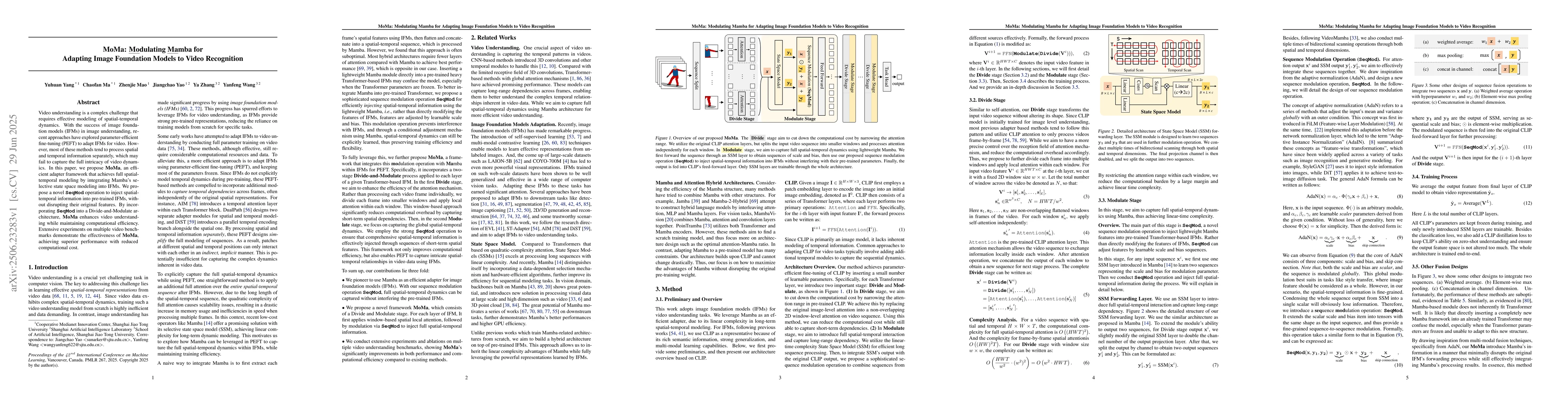 Thumbnail for MoMa: Modulating Mamba for Adapting Image Foundation Models to Video
  Recognition