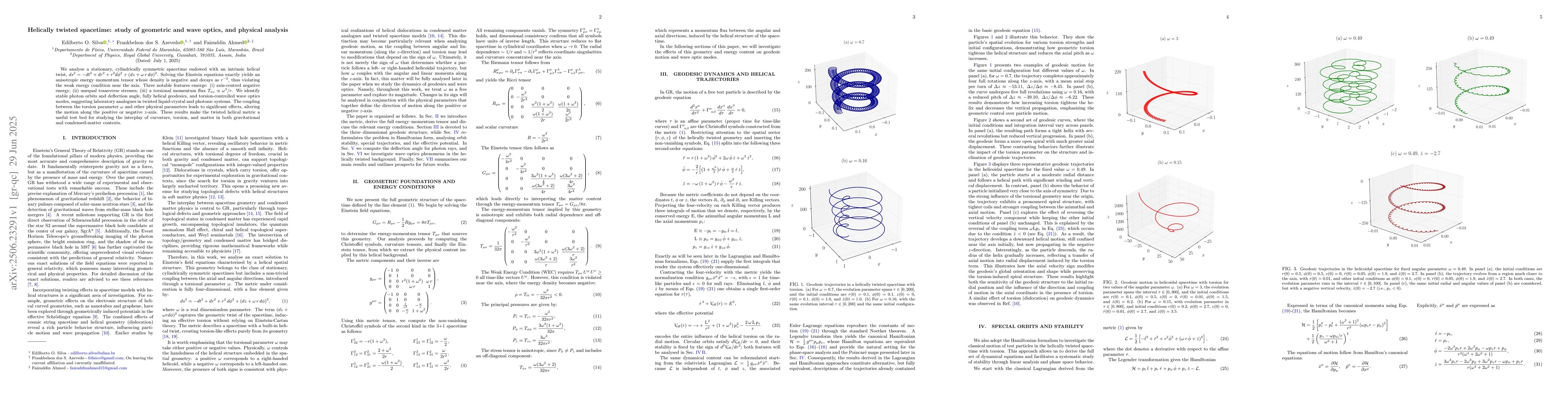 Thumbnail for Helically twisted spacetime: study of geometric and wave optics, and
  physical analysis