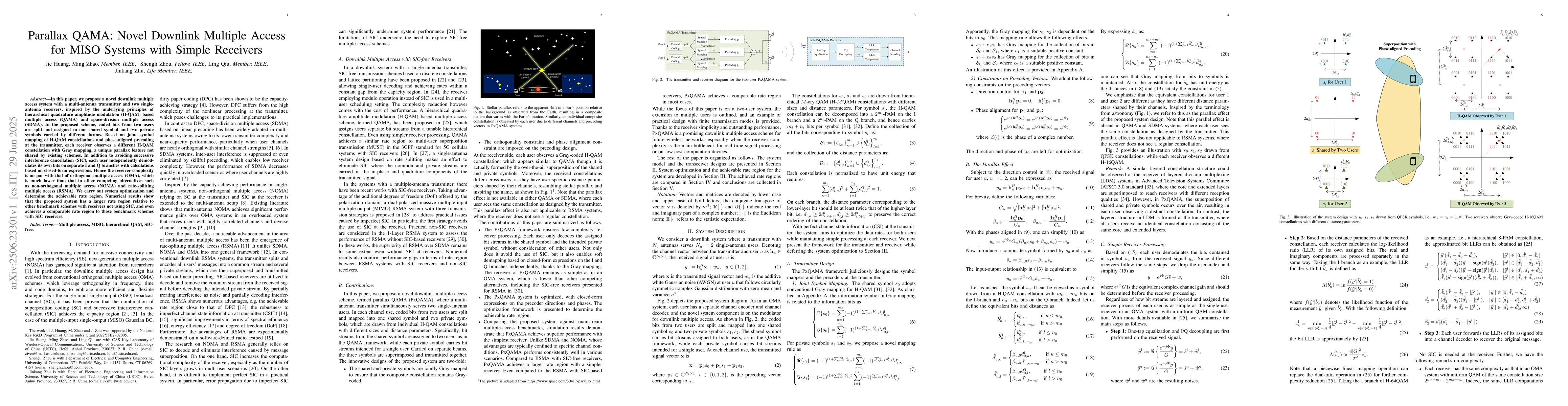 Thumbnail for Parallax QAMA: Novel Downlink Multiple Access for MISO Systems with
  Simple Receivers