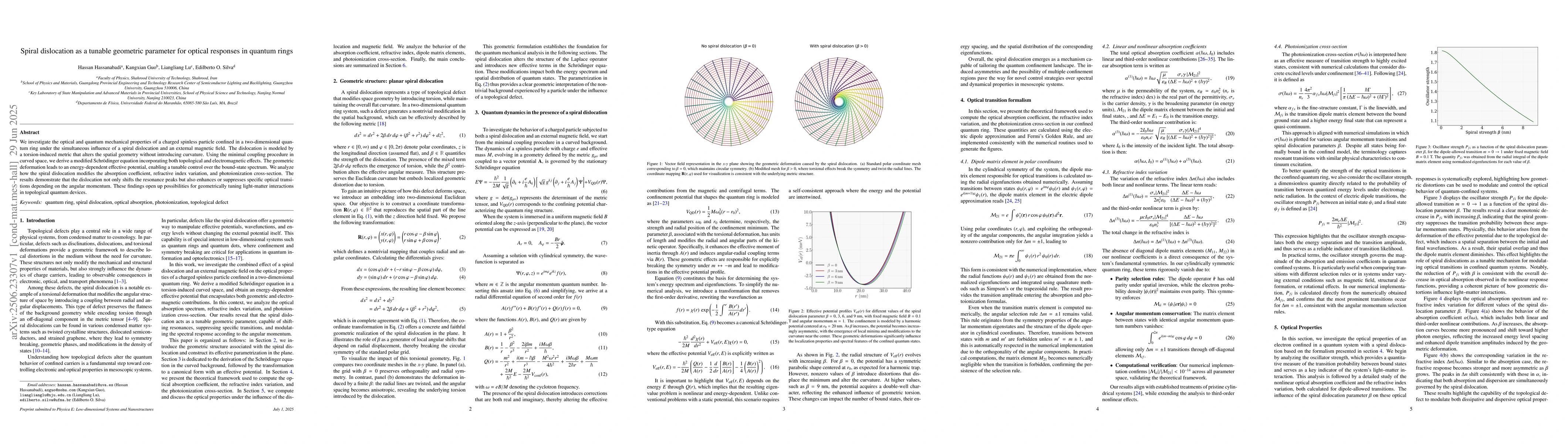 Thumbnail for Spiral dislocation as a tunable geometric parameter for optical
  responses in quantum rings