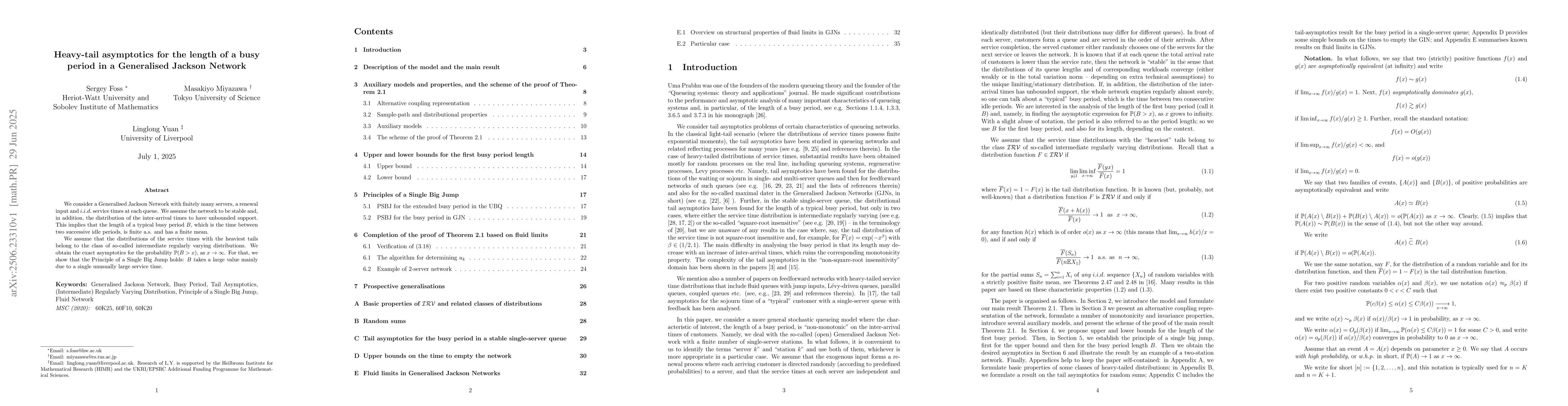 Thumbnail for Heavy-tail asymptotics for the length of a busy period in a Generalised
  Jackson Network