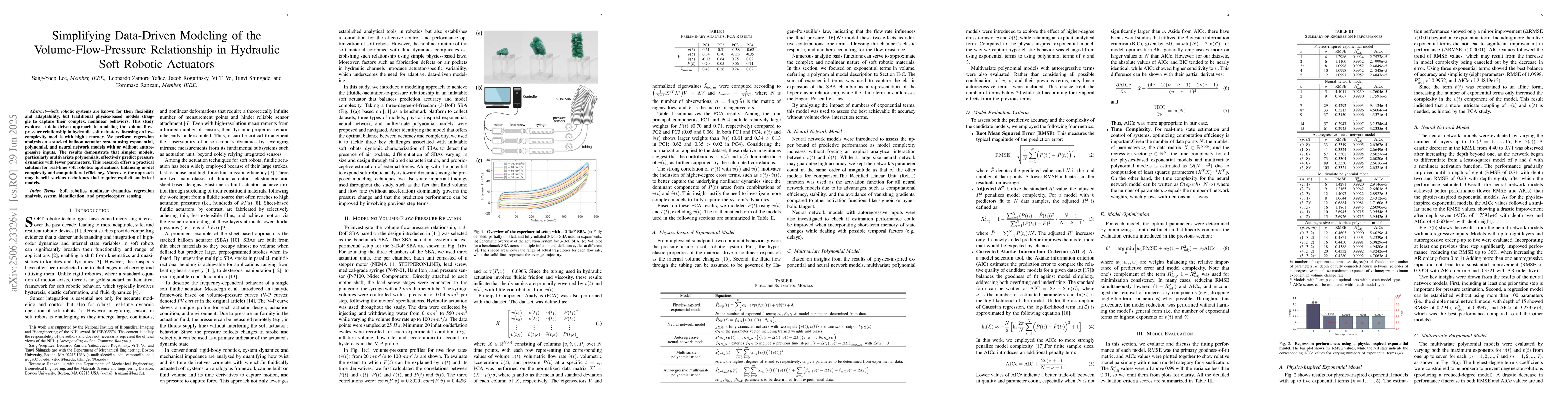 Thumbnail for Simplifying Data-Driven Modeling of the Volume-Flow-Pressure
  Relationship in Hydraulic Soft Robotic Actuators