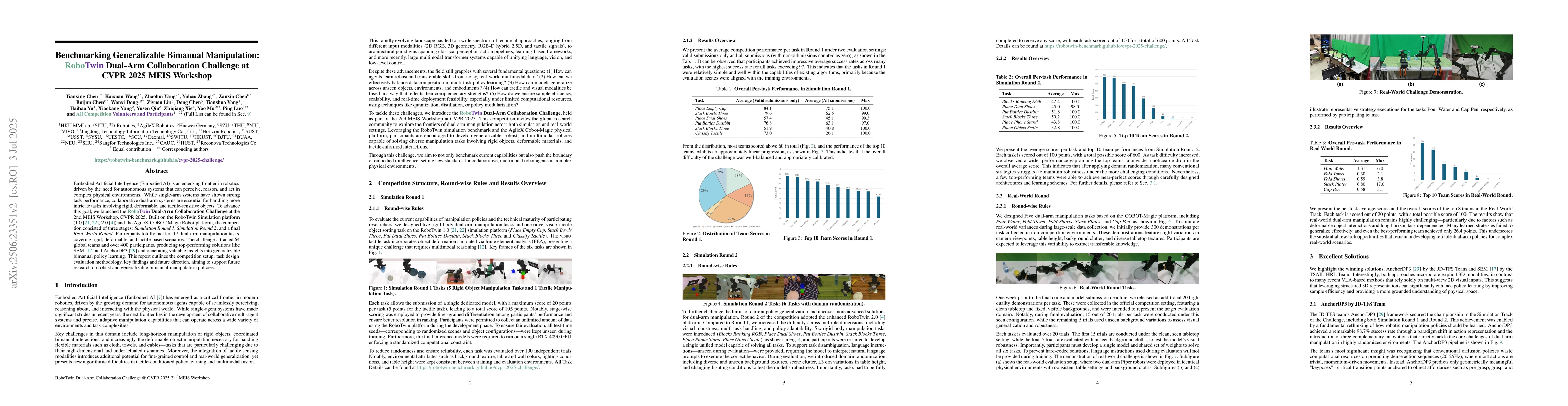 Thumbnail for Benchmarking Generalizable Bimanual Manipulation: RoboTwin Dual-Arm
  Collaboration Challenge at CVPR 2025 MEIS Workshop