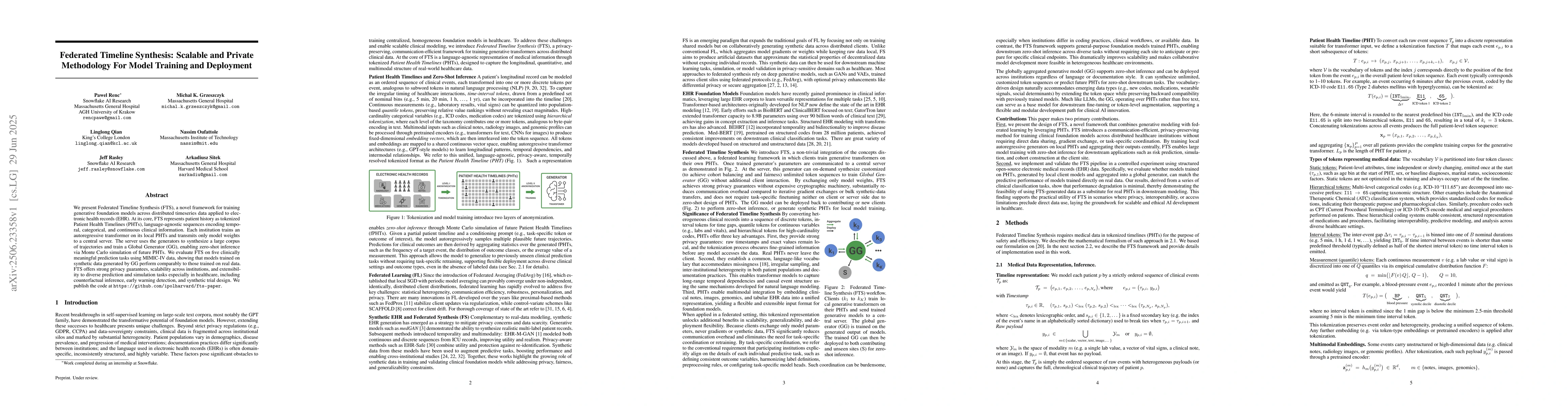 Thumbnail for Federated Timeline Synthesis: Scalable and Private Methodology For Model
  Training and Deployment