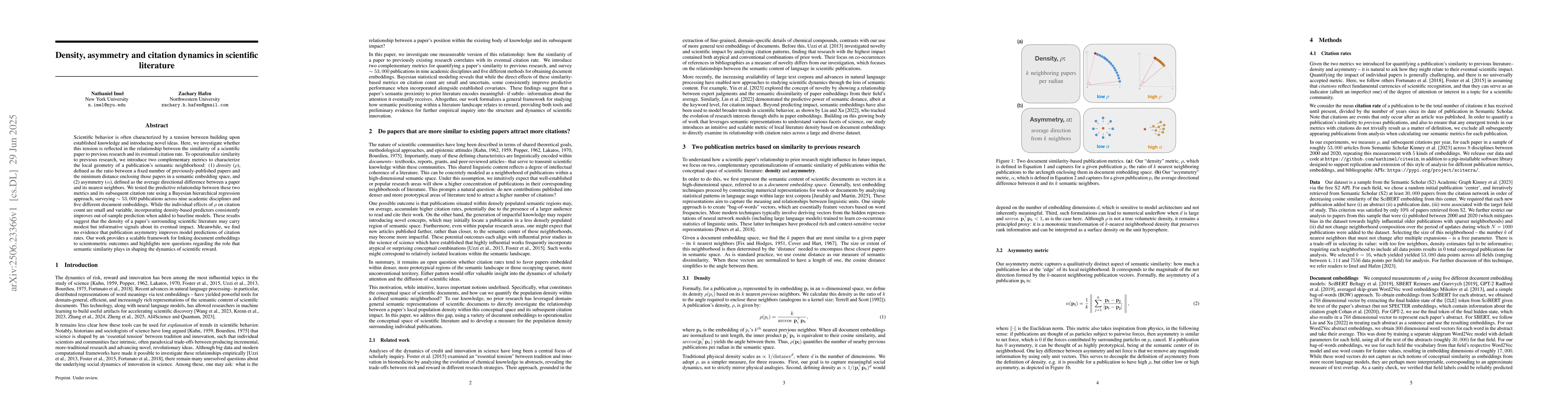Thumbnail for Density, asymmetry and citation dynamics in scientific literature