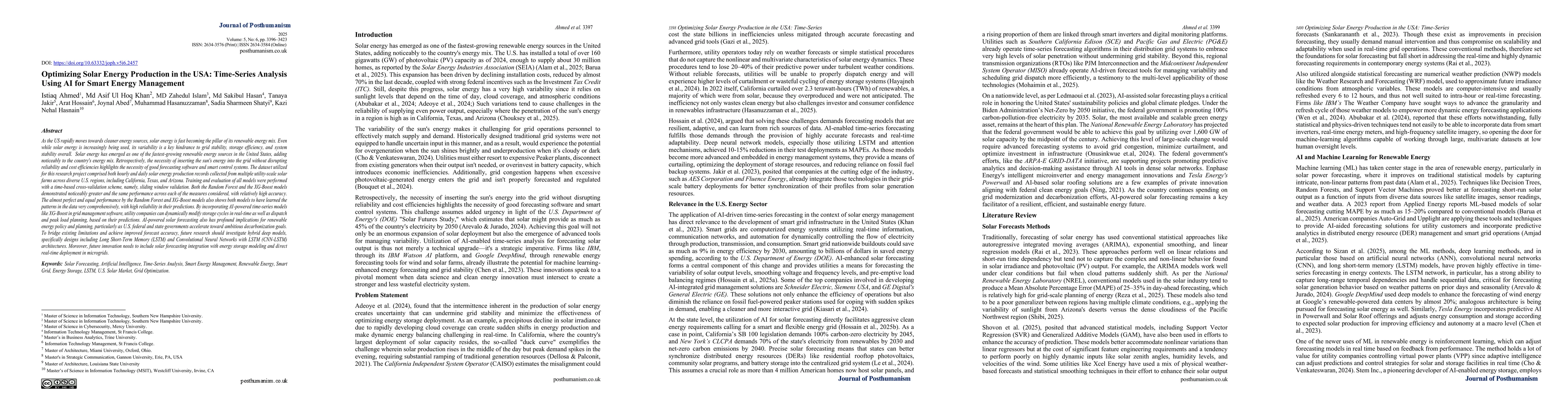 Thumbnail for Optimizing Solar Energy Production in the USA: Time-Series Analysis
  Using AI for Smart Energy Management