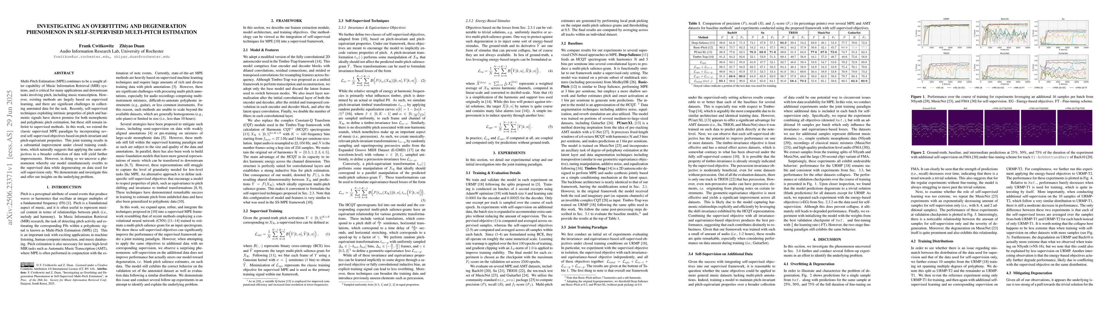 Thumbnail for Investigating an Overfitting and Degeneration Phenomenon in
  Self-Supervised Multi-Pitch Estimation