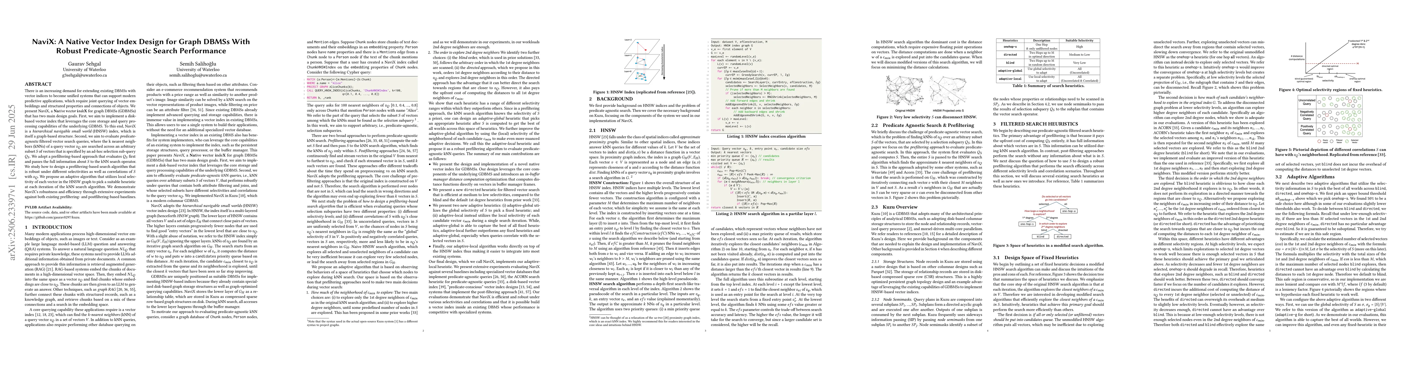 Thumbnail for NaviX: A Native Vector Index Design for Graph DBMSs With Robust
  Predicate-Agnostic Search Performance