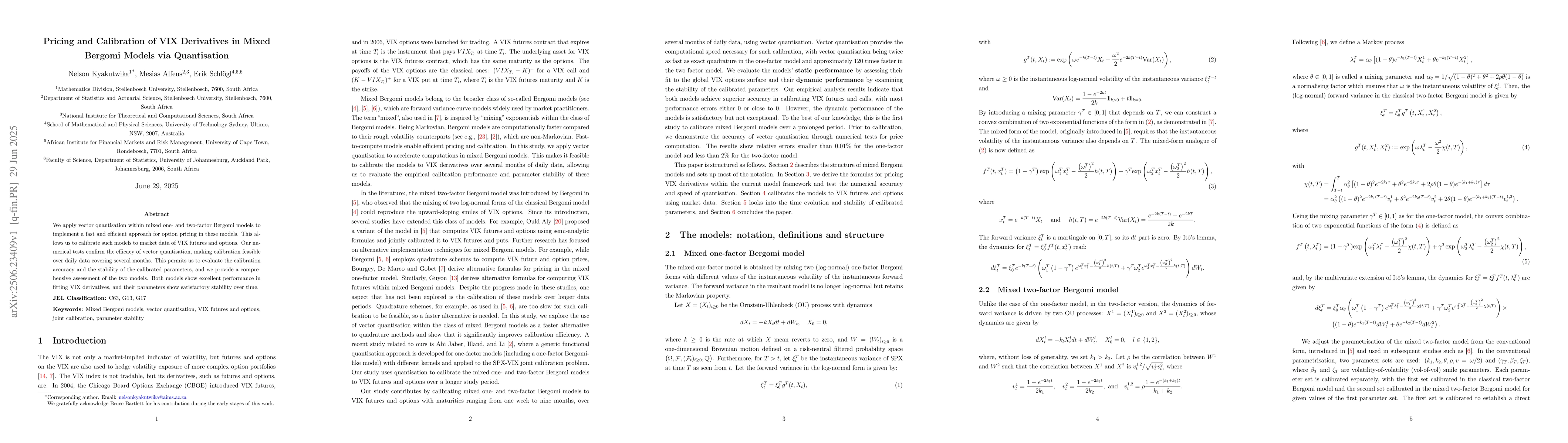 Thumbnail for Pricing and Calibration of VIX Derivatives in Mixed Bergomi Models via
  Quantisation
