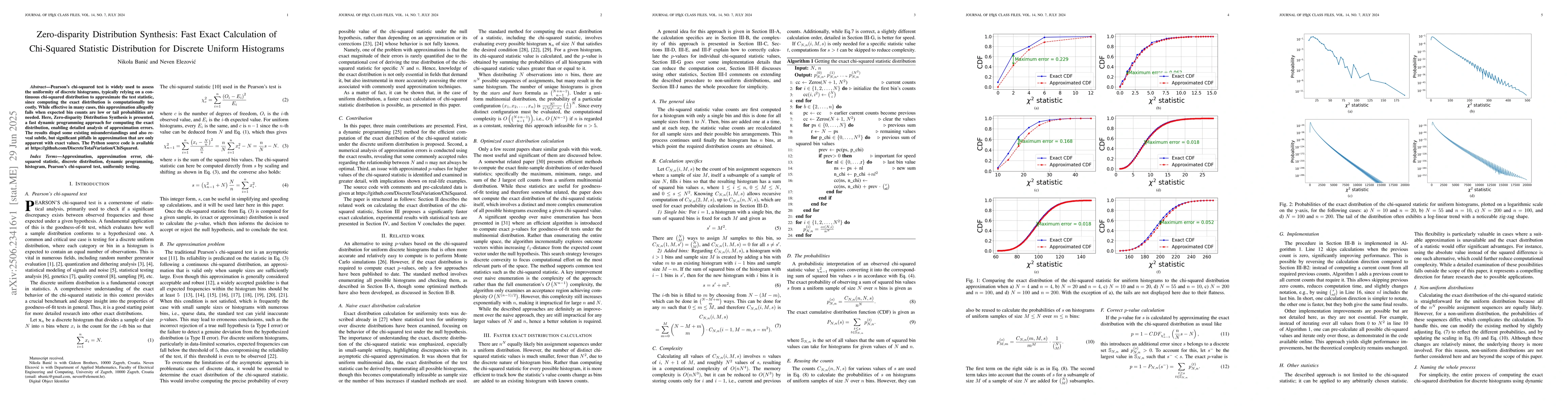 Thumbnail for Zero-disparity Distribution Synthesis: Fast Exact Calculation of
  Chi-Squared Statistic Distribution for Discrete Uniform Histograms