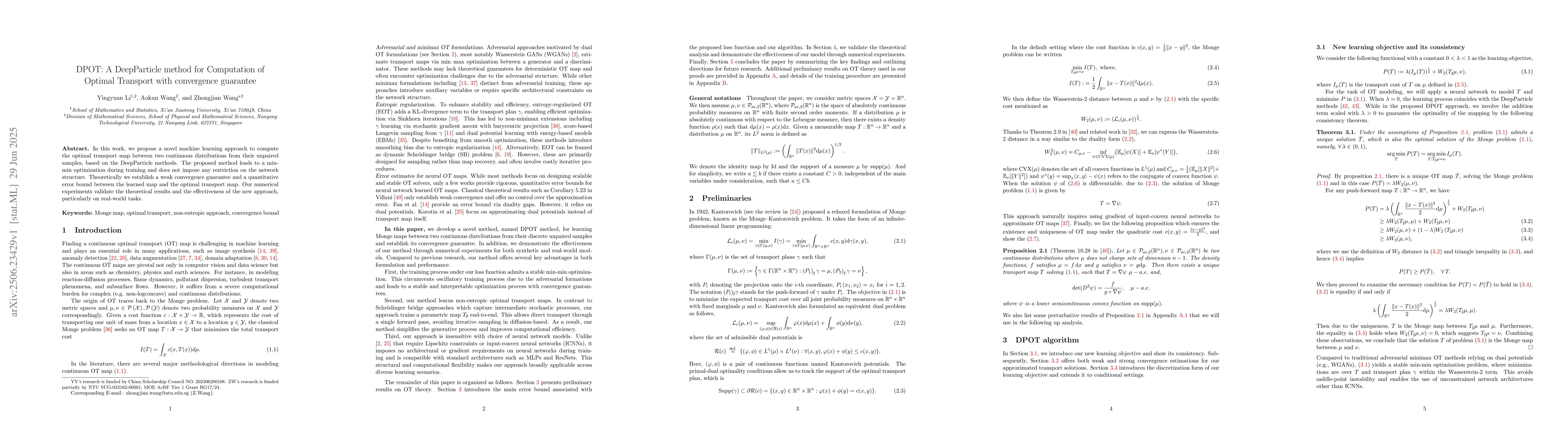 Thumbnail for DPOT: A DeepParticle method for Computation of Optimal Transport with
  convergence guarantee