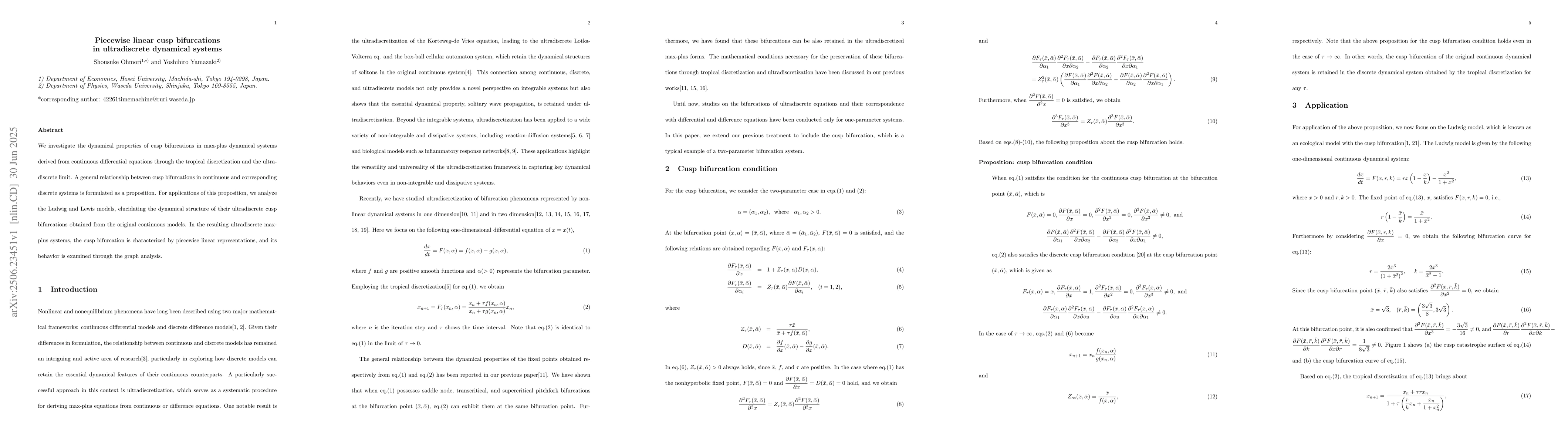 Thumbnail for Piecewise linear cusp bifurcations in ultradiscrete dynamical systems