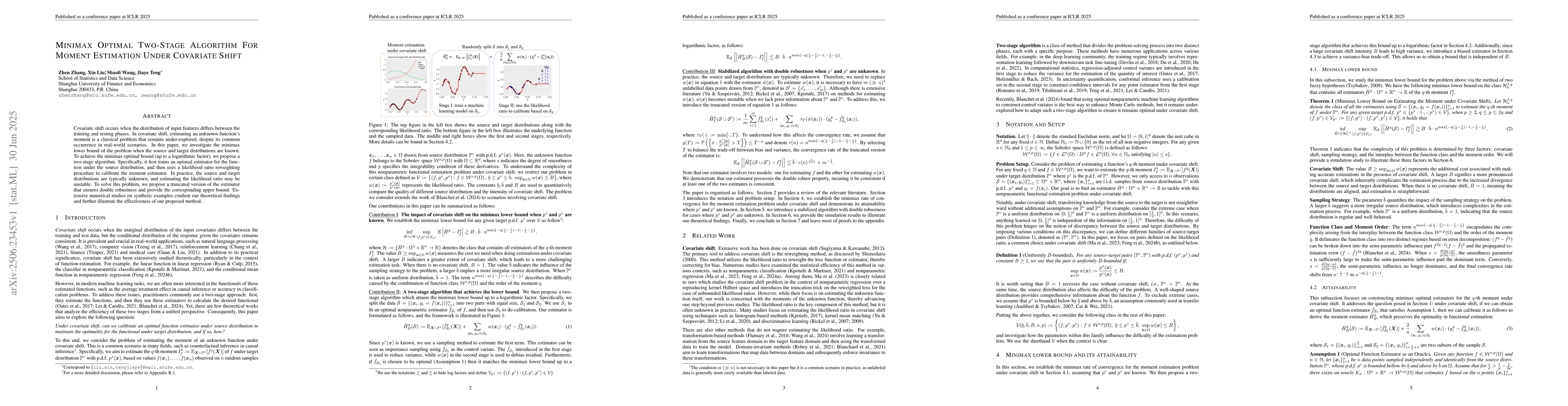 Thumbnail for Minimax Optimal Two-Stage Algorithm For Moment Estimation Under
  Covariate Shift