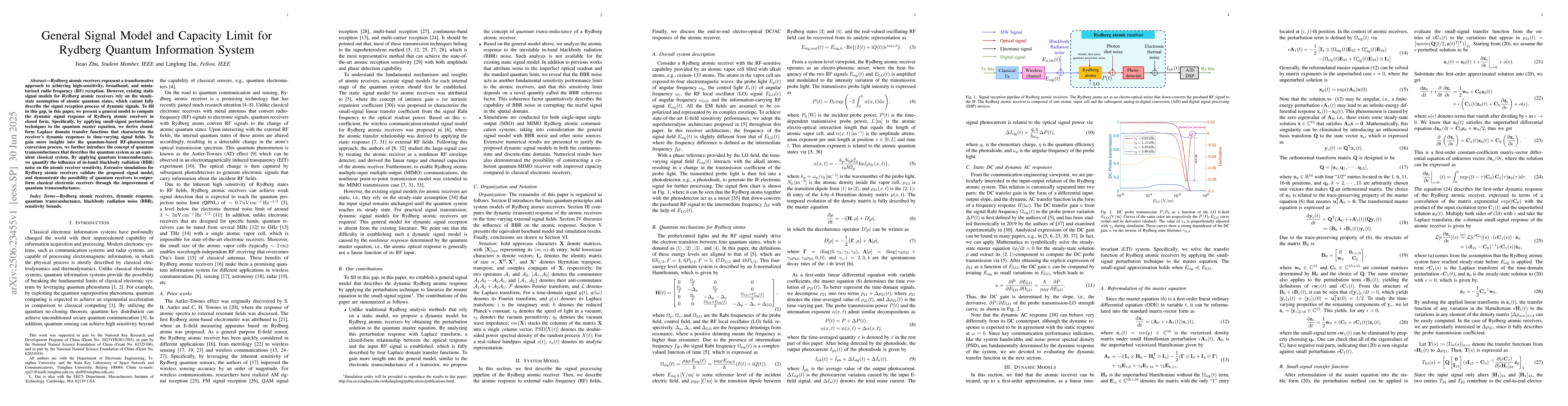 Thumbnail for General Signal Model and Capacity Limit for Rydberg Quantum Information
  System