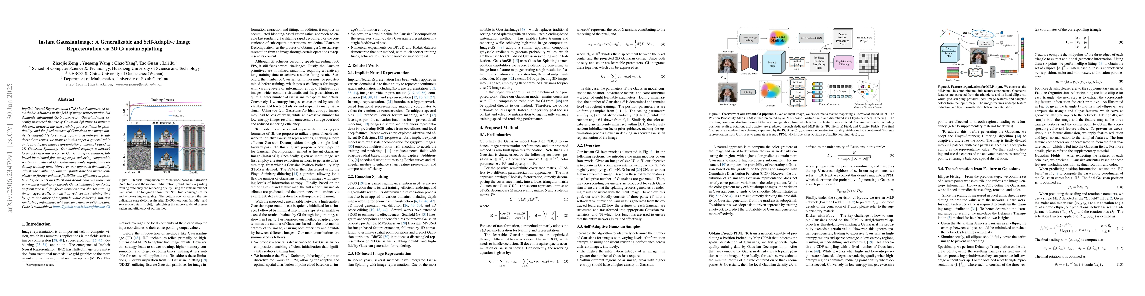 Thumbnail for Instant GaussianImage: A Generalizable and Self-Adaptive Image
  Representation via 2D Gaussian Splatting